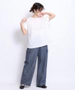 コットンリネン平織デニム　イージーワークパンツ